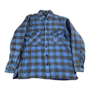 VTG Cottage Core Woodland Blue Plaid Flannel Shirt Jacket Cotton Men's Medium